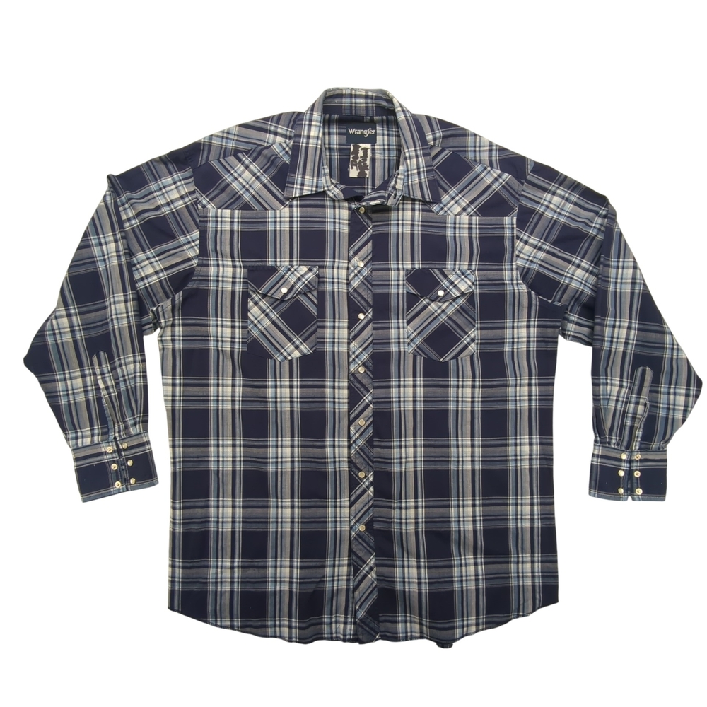 Vintage Wrangler Shirt Mens XL Pearl Snap Western Plaid Rodeo 80s 1980s